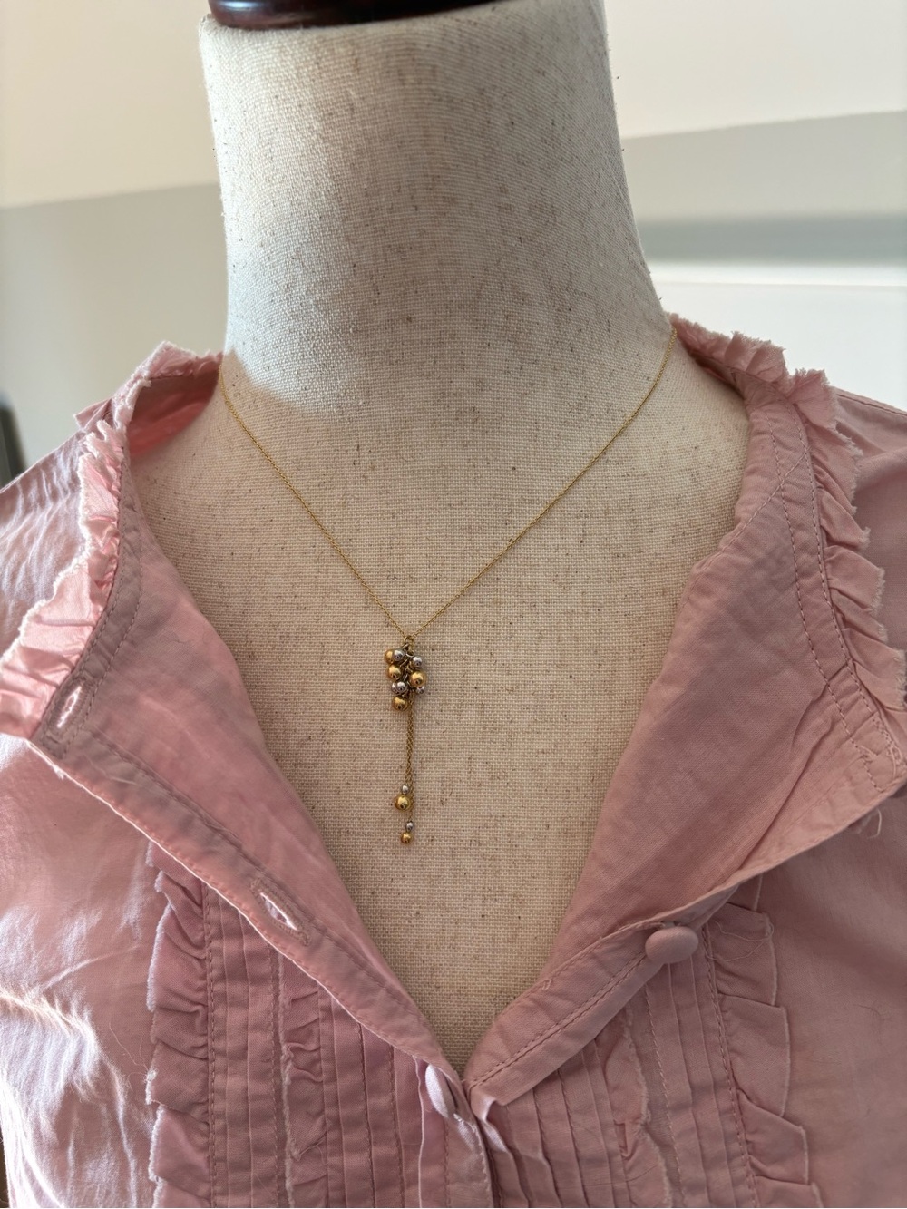 18k yellow and white Gold  Bead Cluster Pendant Necklace